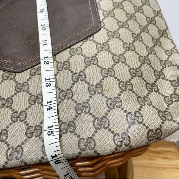 Gucci Vintage Monogram GG Shery Line Coated Brown Tan Strap Striped Bag Tote - Picture 6 of 12